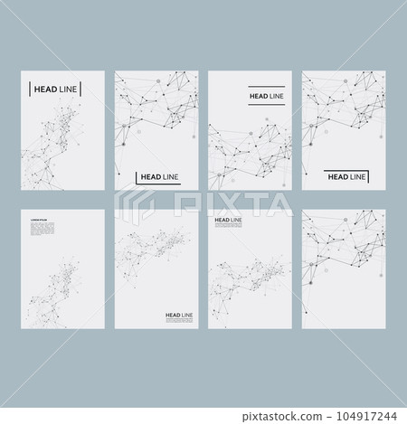 Modern vector templates for brochure, flyer, cover magazine. Molecule structure with connected dots and lines. Abstract communication background Modern vector templates for brochure, flyer, cover magazine. Molecule structure with connected dots and lines. Abstract communication background 104917244