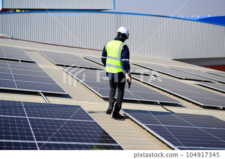 Professional engineer technician with safety helmet operating system 104917345