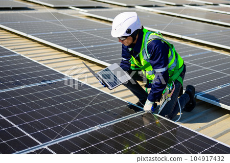 Professional engineer technician with safety helmet checking system Professional engineer technician with safety helmet checking system 104917432