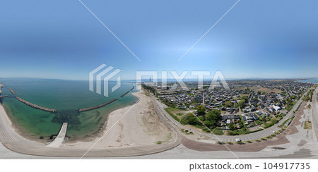 Aerial spherical panorama from above Yaehama in spring 104917735