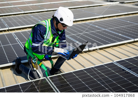 Professional engineer technician with safety helmet checking system 104917868