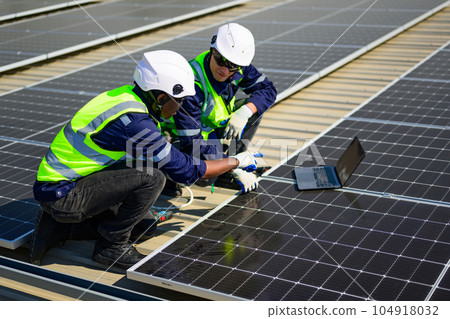 Professional engineer technician with safety helmet checking system 104918032