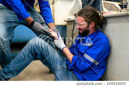 Engineer worker with accident at factory, People with injury 104918093