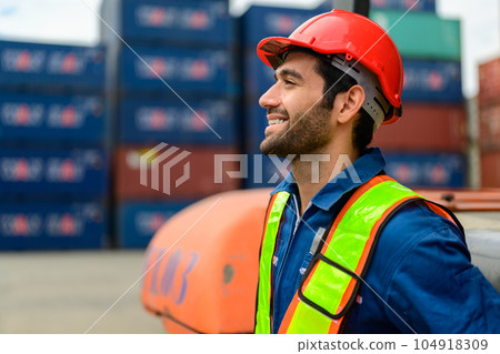 Warehouse engineer worker working at industrial container yard Warehouse engineer worker working at industrial container yard 104918309