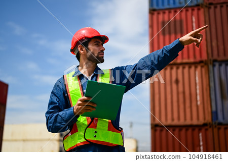 Warehouse engineer worker working at industrial container yard 104918461
