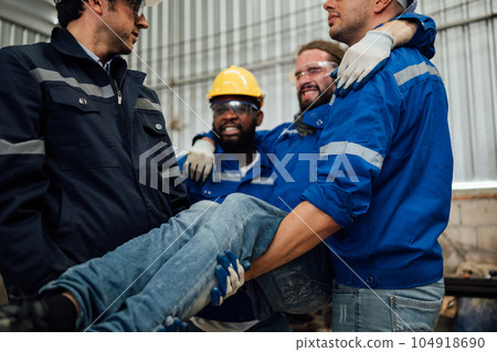 Engineer worker with accident at factory, Injury from machine working Engineer worker with accident at factory, Injury from machine working 104918690