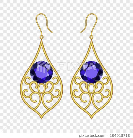 Golden earrings mockup. Realistic illustration of golden earrings vector mockup for on transparent background 104918718