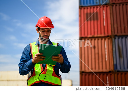 Warehouse engineer worker working at industrial container yard 104919166