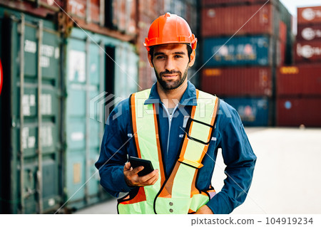 Warehouse engineer worker working at industrial container yard Warehouse engineer worker working at industrial container yard 104919234