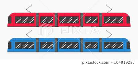 blue and red modern tram way train car side view vector flat illustration 104919283