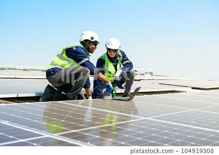 Professional engineer technician with safety helmet checking system 104919308
