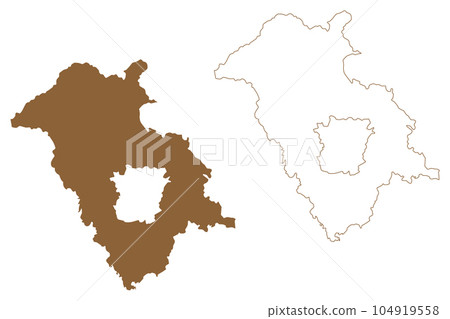 Graz-Umgebung district (Republic of Austria or Osterreich, Styria, Steiermark or Stajerska state) map vector illustration, scribble sketch Bezirk Graz Umgebung map 104919558