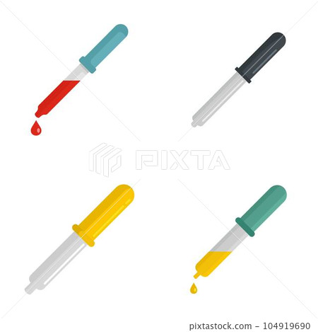 Pipette medical dropper tool icons set. Flat illustration of 4 pipette medical dropper tool vector icons isolated on white Pipette medical dropper tool icons set. Flat illustration of 4 pipette medical dropper tool vector icons isolated on white 104919690