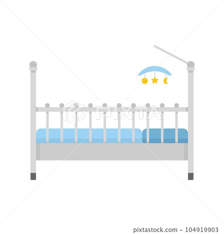 Baby bed with toys icon. Flat illustration of baby bed with toys vector icon for web isolated on white Baby bed with toys icon. Flat illustration of baby bed with toys vector icon for web isolated on white 104919903
