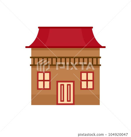 Wood house icon. Flat illustration of wood house vector icon for web isolated on white 104920047