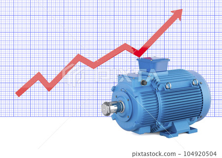 Electric motor with growing chart, 3D rendering 104920504