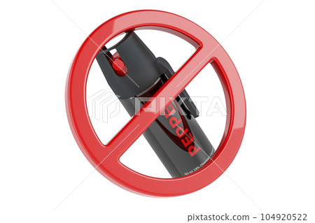 Pepper spray with forbidden symbol. 3D rendering Pepper spray with forbidden symbol. 3D rendering 104920522