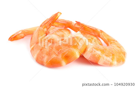 Delicious freshly cooked shrimps isolated on white 104920930
