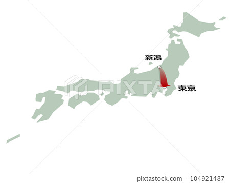 帶有從新潟到東京的三維箭頭的日本地圖矢量圖 帶有從新潟到東京的三維箭頭的日本地圖矢量圖 104921487