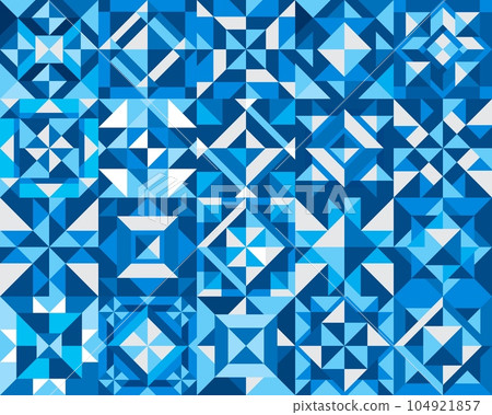 White and light blue ceramic tile pattern. Bathroom, metro or subway floor ceramic tile vector backdrop. House interior wall wallpaper or background with white and blue triangles, squares pattern 104921857