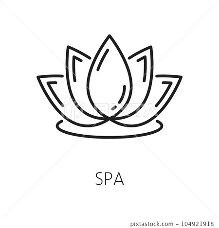 Waterlily hand drawn lotus flower, blooming exotic plant, hotel service spa emblem. Buddhism lily blossom. Vector waterlily in bloom, thin line Waterlily hand drawn lotus flower, blooming exotic plant, hotel service spa emblem. Buddhism lily blossom. Vector waterlily in bloom, thin line 104921918