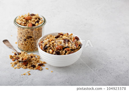 Homemade granola with coconut and almonds Homemade granola with coconut and almonds 104923378