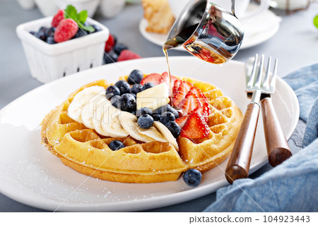 Waffle with fresh fruit 104923443
