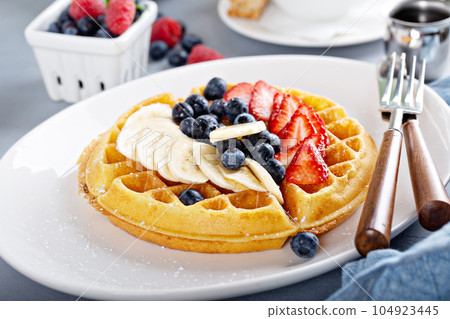 Waffle with fresh fruit Waffle with fresh fruit 104923445