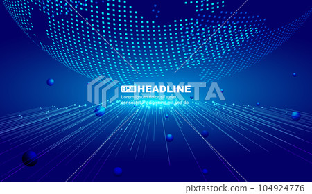 Dotted line rays extending to the digital earth internet technology vector background 104924776