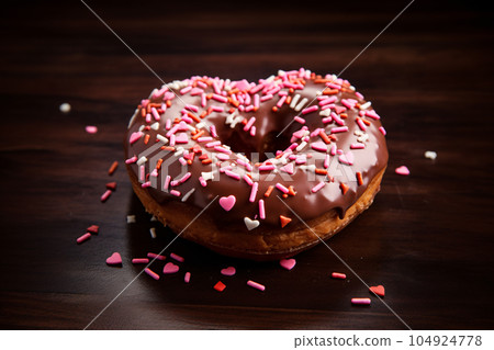 心形巧克力甜甜圈(AI 生成圖像) 心形巧克力甜甜圈(AI 生成圖像) 104924778