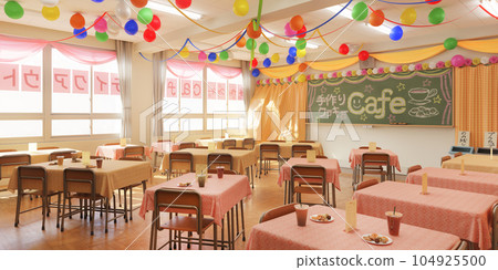 Lively decorated classroom on the day of the school festival / Concept image of school event, youth and nostalgia 104925500