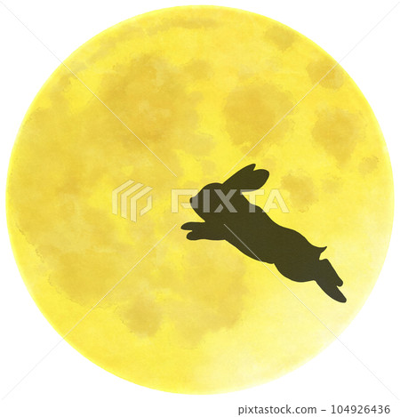 滿月跳躍的兔子剪影 簡單可愛的插畫素材 滿月跳躍的兔子剪影 簡單可愛的插畫素材 104926436