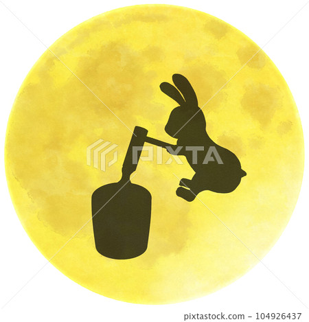 The full moon Cute silhouette material of a rabbit pounding mochi under the full moon 104926437
