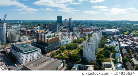 Aerial view of the library of Birmingham, Baskerville House, Centenary Square, Birmingham, West Midlands, England, United Kingdom. Aerial view of the library of Birmingham, Baskerville House, Centenary Square, Birmingham, West Midlands, England, United Kingdom. 104926624