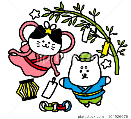 貓和狗七夕七月插畫 104926676