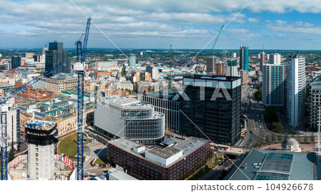Aerial view of the eBirmingham city center. Beautiful English city, with modern skyscrapers and traditional architecture. 104926678
