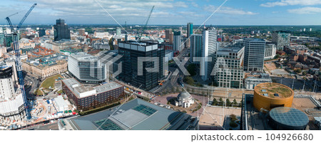 Aerial view of the library of Birmingham, Baskerville House, Centenary Square, Birmingham, West Midlands, England, United Kingdom. 104926680