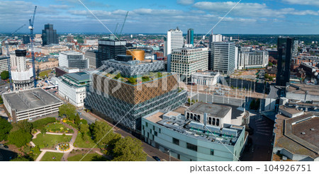 Aerial view of the library of Birmingham, Baskerville House, Centenary Square, Birmingham, West Midlands, England, United Kingdom. Aerial view of the library of Birmingham, Baskerville House, Centenary Square, Birmingham, West Midlands, England, United Kingdom. 104926751