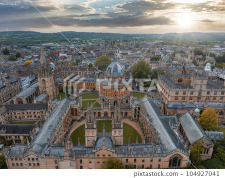 Aerial view over the city of Oxford with Oxford University. Radcliffe Camera and All Souls College, Oxford University, Oxford, UK Aerial view over the city of Oxford with Oxford University. Radcliffe Camera and All Souls College, Oxford University, Oxford, UK 104927041