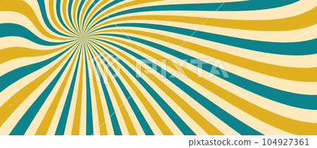 Spinning radial lines background. Yellow green curved sunburst wallpaper. Abstract warped sun rays and beams comic texture. Vintage summer backdrop for posters, banners, templates. Vector illustration Spinning radial lines background. Yellow green curved sunburst wallpaper. Abstract warped sun rays and beams comic texture. Vintage summer backdrop for posters, banners, templates. Vector illustration 104927361