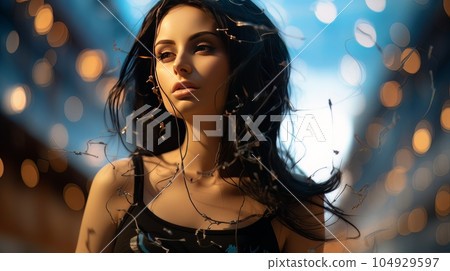 Digital art female portrait of a beautiful brunette outdoors AI Digital art female portrait of a beautiful brunette outdoors AI 104929597