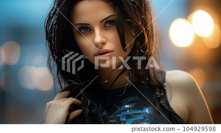 Digital art female portrait of a beautiful brunette outdoors AI Digital art female portrait of a beautiful brunette outdoors AI 104929598