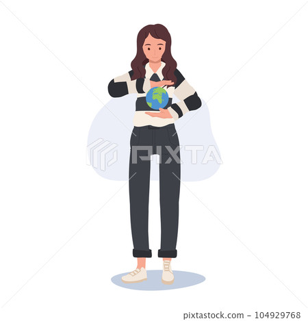 save the planet concept. woman holding earth in her hand. care of the world save the planet concept. woman holding earth in her hand. care of the world 104929768