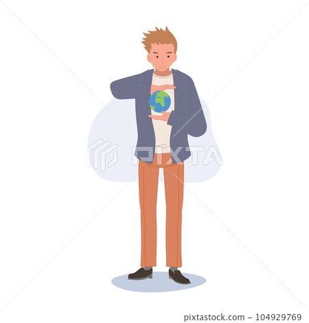 save the planet concept. A man holding earth in her hand. care of the world save the planet concept. A man holding earth in her hand. care of the world 104929769