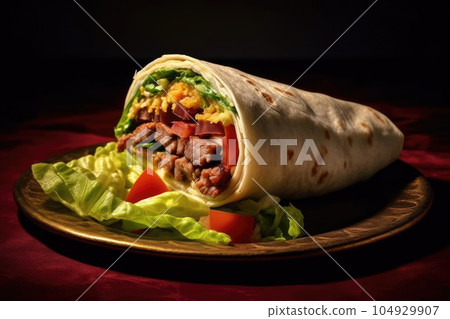 Burrito with meat and vegetables. Generative AI 104929907