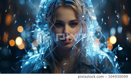 Female face and robot projection. Future technologies, Internet Business, Digital technology AI 104930099