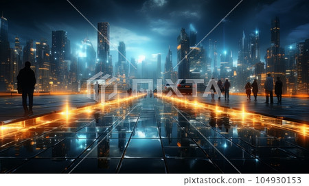 Smart city and communication network concept. 5G telecommunication. Digital Landscape AI 104930153