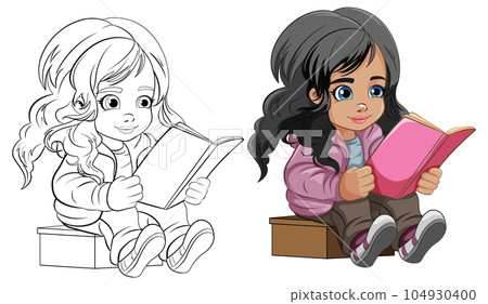 Young girl cartoon reading a book Young girl cartoon reading a book 104930400