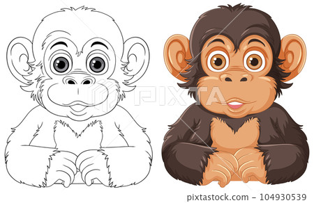 Chimpanzee Cartoon Character Outline for Coloring 104930539