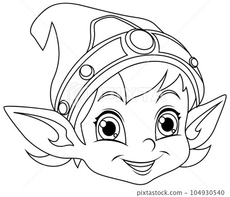 Cute Elf Cartoon Character Outline for Colouring 104930540